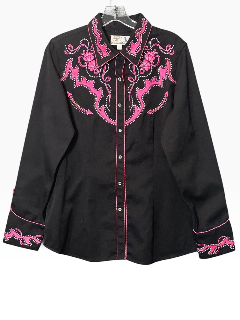 Panhandle Slim L Rockabilly Western Cowboy Pearl Snap Shirt Pink Black Retro